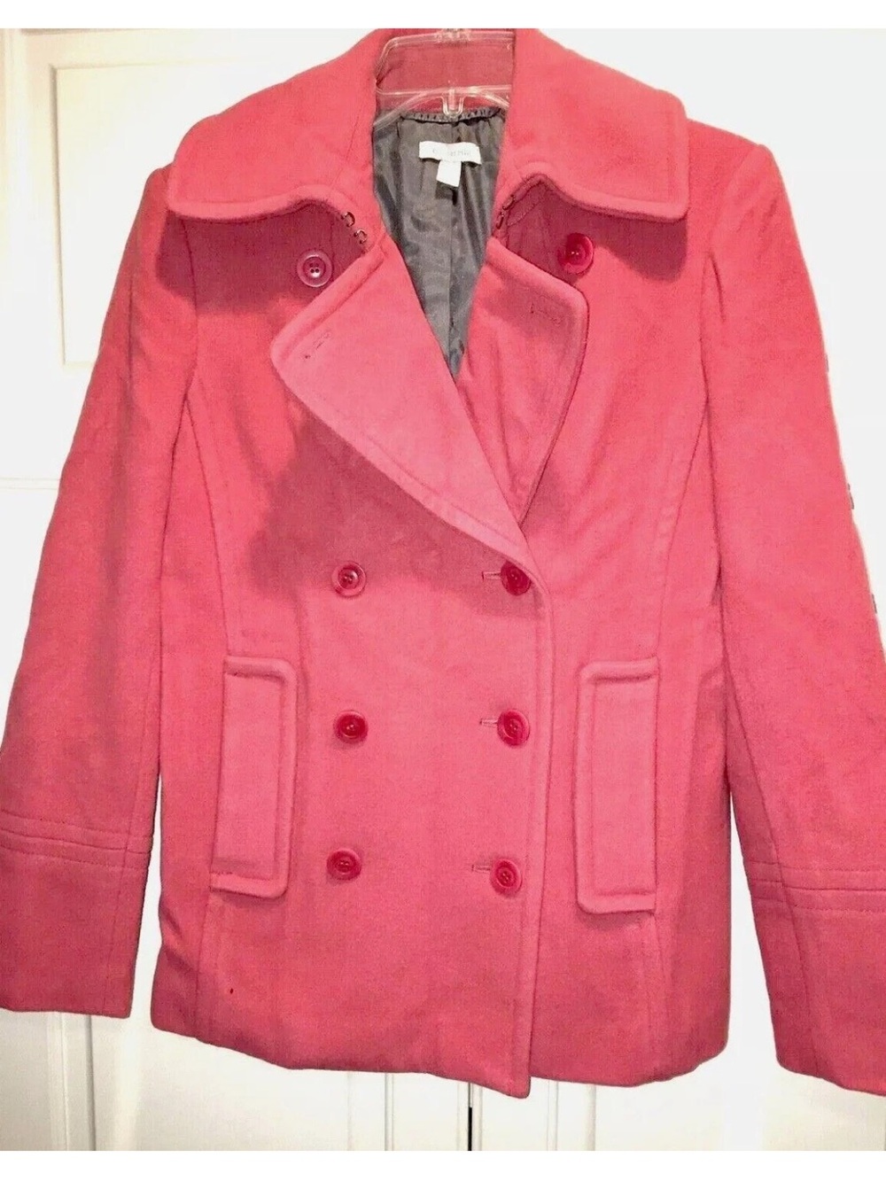 NWT 2 Garnet Hill Pink Double-Breasted Wool Blend Peacoat
